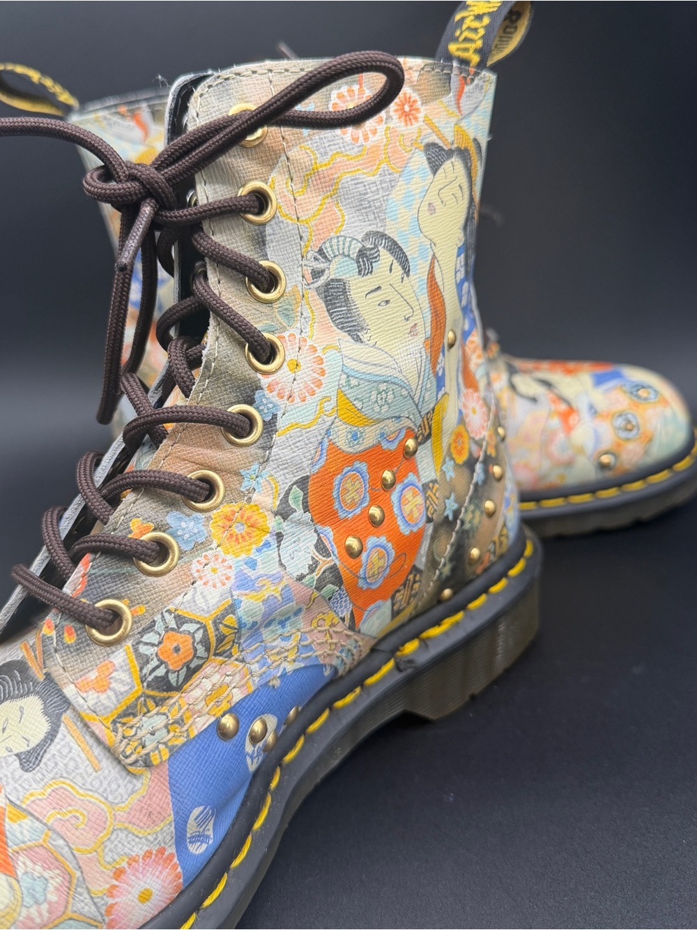 Dr. Martens 1460 Pascal Eastern Art Leather Studded Boots Size 9 - Picture 2 of 7